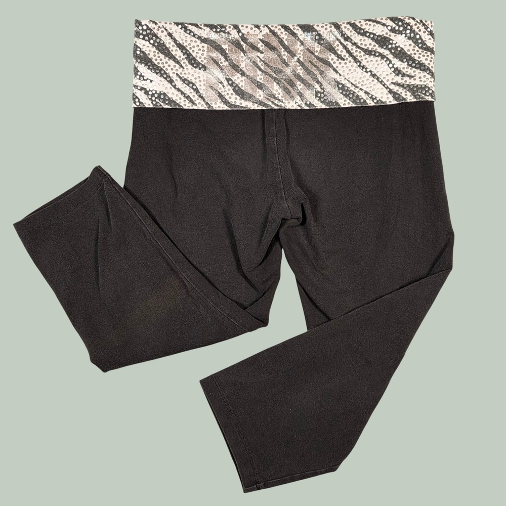 Y2K PINK Victoria's Secret Women Small Foldover Yoga Crop Leggings Zebra Sparkle